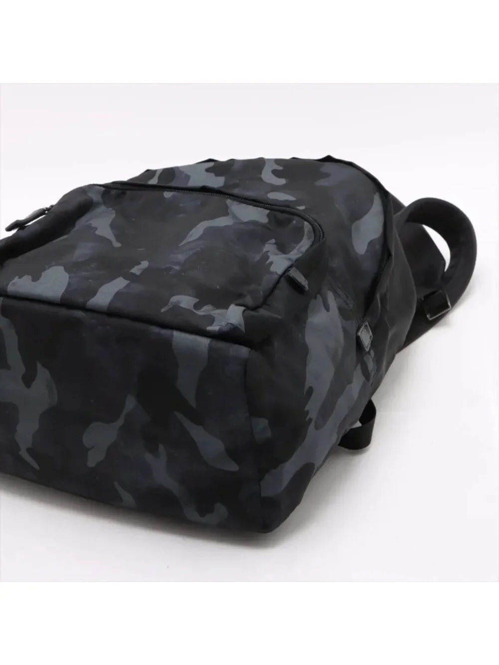 Prada Tessuto Nylon Camouflage Pattern Leather Backpack Black